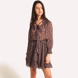 ML MONIQUE LHUILLIER pussy-bow floral-print georgette mini dress (size 8petite)